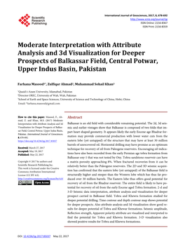 Moderate Interpretation with Attribute Analysis and 3D Visualization for Deeper Prospects of Balkassar Field, Central Potwar, Upper Indus Basin, Pakistan
