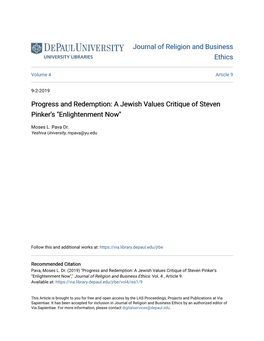 A Jewish Values Critique of Steven Pinker's "Enlightenment Now"