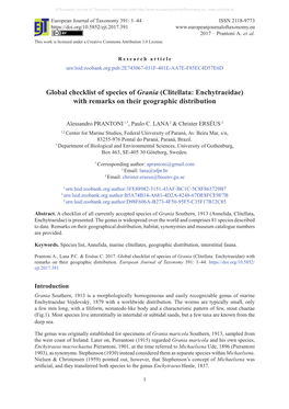 Global Checklist of Species of Grania (Clitellata: Enchytraeidae) with Remarks on Their Geographic Distribution