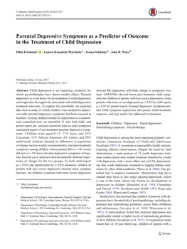 Parental Depressive Symptoms As a Predictor of Outcome in the Treatment of Child Depression