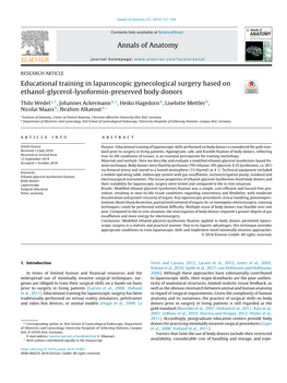 Educational Training in Laparoscopic Gynecological Surgery Based on Ethanol-Glycerol-Lysoformin-Preserved Body Donors