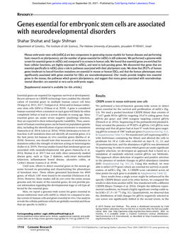 Genes Essential for Embryonic Stem Cells Are Associated with Neurodevelopmental Disorders
