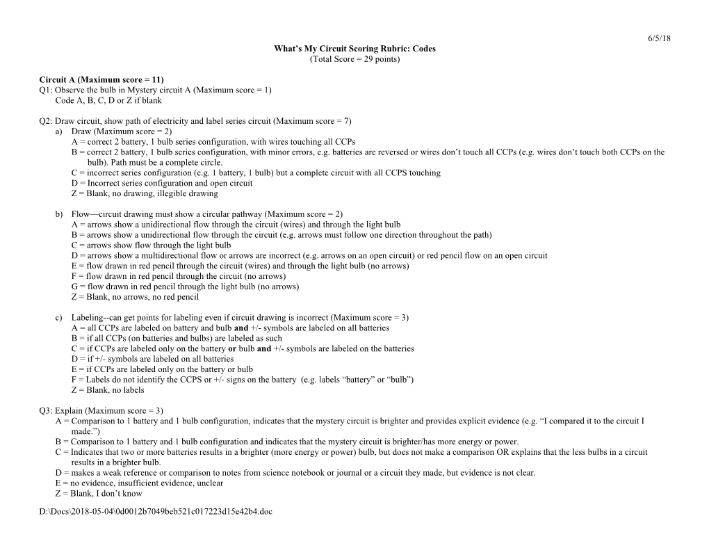 What S My Circuit Scoring Rubric