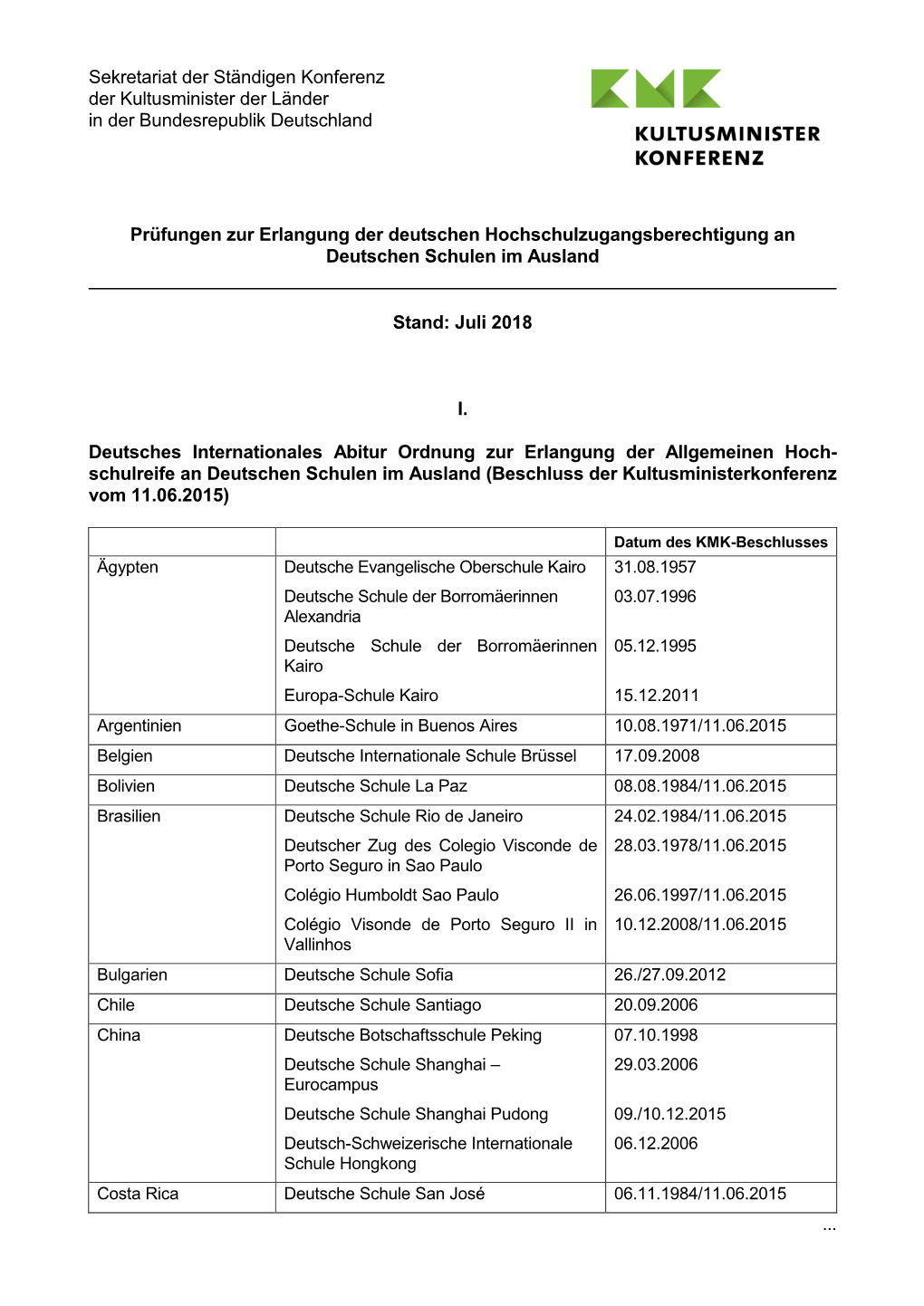 Sekretariat Der Ständigen Konferenz Der Kultusminister Der Länder in Der Bundesrepublik Deutschland