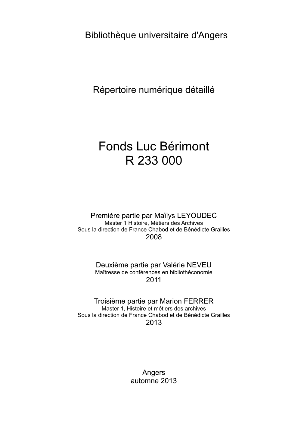 Fonds Luc Bérimont R 233 000