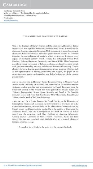 The Cambridge Companion to Balzac Edited by Owen Heathcote , Andrew Watts Frontmatter More Information