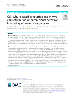Cell Culture-Based Production and in Vivo Characterization of Purely Clonal Defective Interfering Influenza Virus Particles Marc D