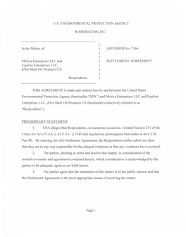 "Settlement Agreement, Motiva Enterprises LLC + Equilon