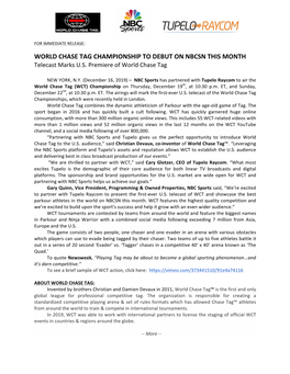 WORLD CHASE TAG CHAMPIONSHIP to DEBUT on NBCSN THIS MONTH Telecast Marks U.S