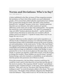 Norms and Deviations: Who's to Say?