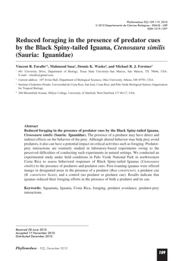 Reduced Foraging in the Presence of Predator Cues by the Black Spiny-Tailed Iguana, Ctenosaura Similis (Sauria: Iguanidae)