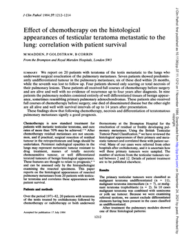 Effect of Chemotherapy on the Histological Appearances of Testicular Teratoma Metastatic to the Lung: Correlation with Patient Survival