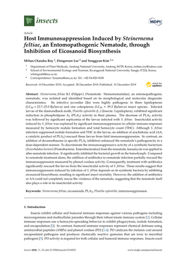 Host Immunosuppression Induced by Steinernema Feltiae, an Entomopathogenic Nematode, Through Inhibition of Eicosanoid Biosynthesis