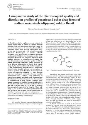 Dissolution Profiles of Generic and Other Drug Forms of Sodium Metamizole (Dipyrone) Sold in Brazil