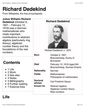 Richard Dedekind - Wikipedia, the Free Encyclopedia 1/6/14 3:36 PM Richard Dedekind from Wikipedia, the Free Encyclopedia