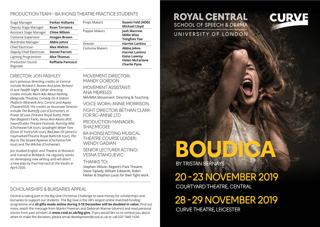 Boudica THANKS TO: a New Play by Paul Harvard at the Vaults in by Tristan Bernays April 2020