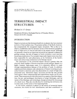Terrestrial Impact Structures Provide the Only Ground Truth Against Which Computational and Experimental Results Can Be Com- Pared