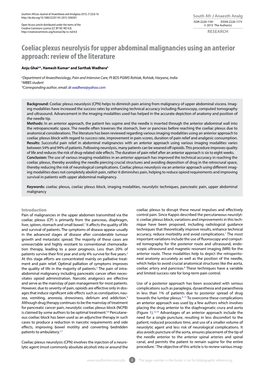 Coeliac Plexus Neurolysis for Upper Abdominal Malignancies Using an Anterior Approach: Review of the Literature