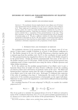 Arxiv:2003.01675V1 [Math.NT] 3 Mar 2020 of Their Locations