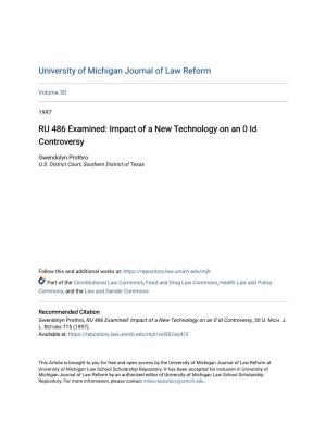 RU 486 Examined: Impact of a New Technology on an 0 Id Controversy