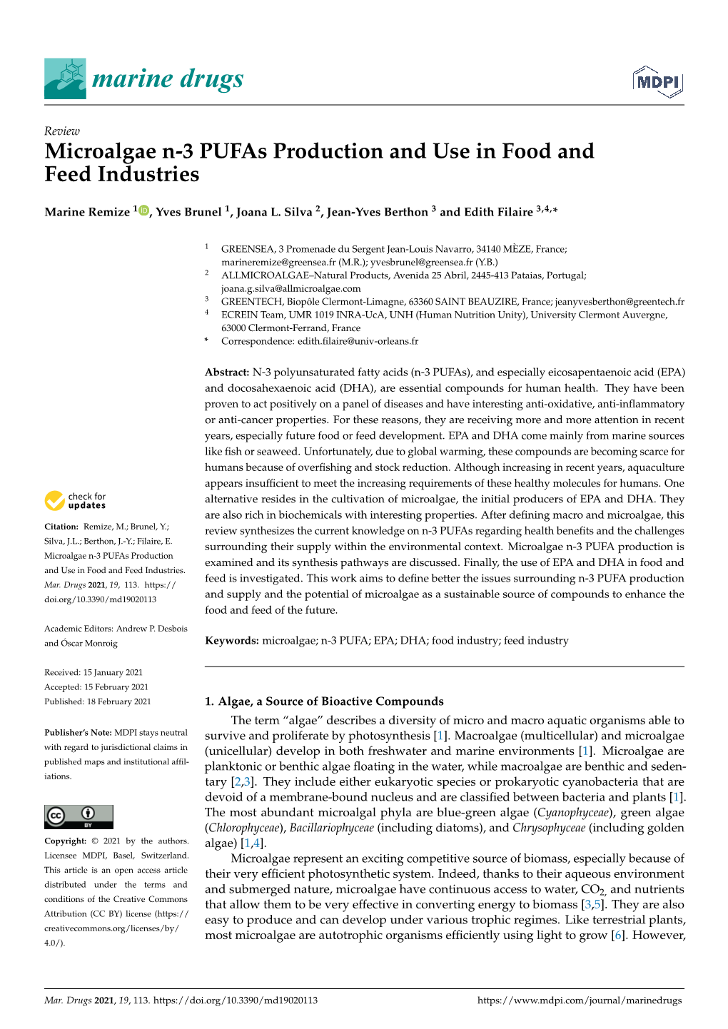 Microalgae N-3 Pufas Production and Use in Food and Feed Industries