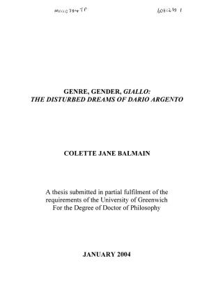 Genre, Gender, Giallo: the Disturbed Dreams of Dario Argento