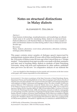 Notes on Structural Distinctions in Malay Dialects