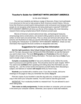 Teacher's Guide for CONTACT with ANCIENT AMERICA Suggestions