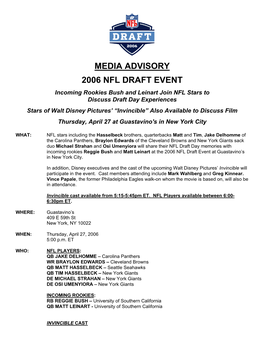 Media Advisory 2006 Nfl Draft Event