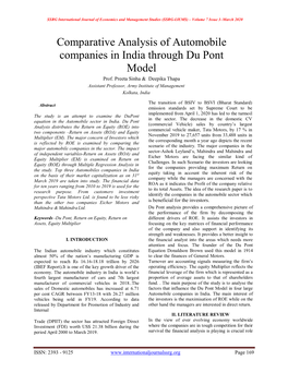 Comparative Analysis of Automobile Companies in India Through Du Pont Model Prof