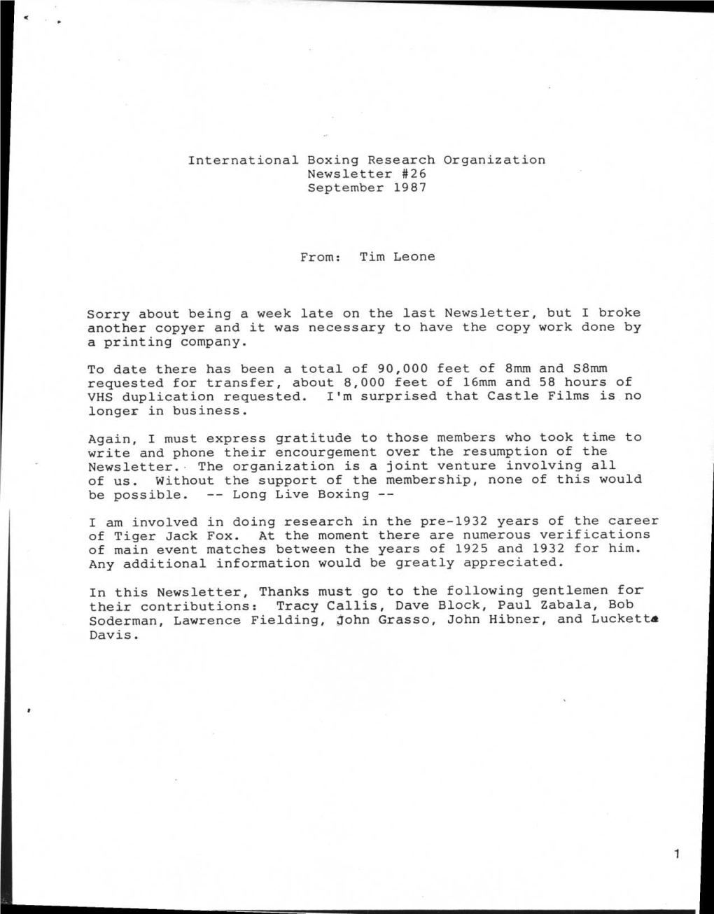 International Boxing Research Organization Newsletter #26 September 1987
