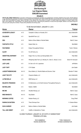 33Rd Running of Las Virgenes Stakes $300,000 Guaranteed (Grade I