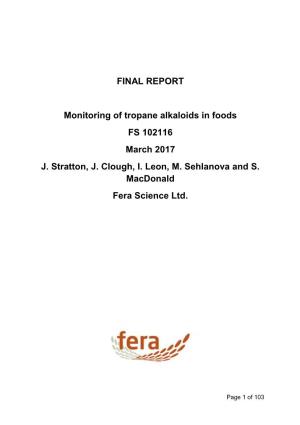 Monitoring of Tropane Alkaloids in Foods As