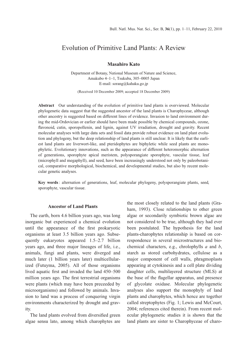 Evolution of Primitive Land Plants: a Review