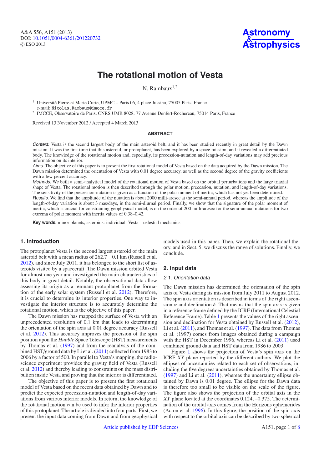 The Rotational Motion of Vesta