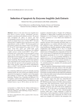 Induction of Apoptosis by Eurycoma Longifolia Jack Extracts