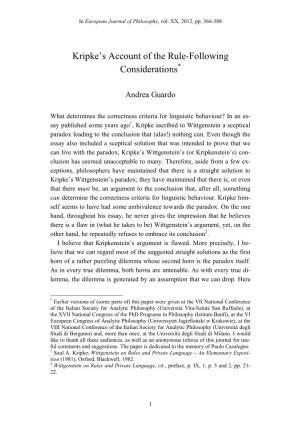 Kripke's Account of the Rule-Following Considerations