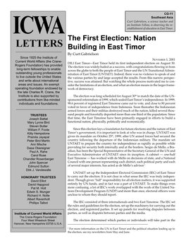 The First Election: Nation Building in East Timor