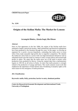 Origins of the Sicilian Mafia: the Market for Lemons