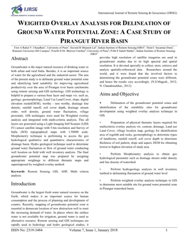 Weighted Overlay Analysis for Delineation of Ground Water Potential Zone: a C Ase Study of Pirangut River Basin