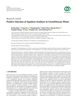 Research Article Positive Selection of Squalene Synthase in Cucurbitaceae Plants