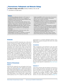 Picornaviruses: Pathogenesis and Molecular Biology AL Cathcart, EL Baggs, and BL Semler, University of California, Irvine, CA, USA