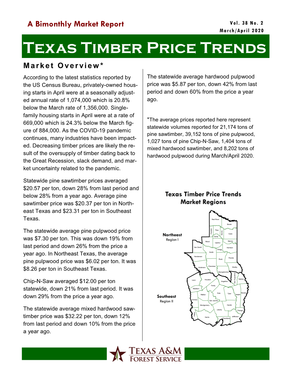 Texas Timber Price Trends March/April 2020 Stumpage Prices in Texas