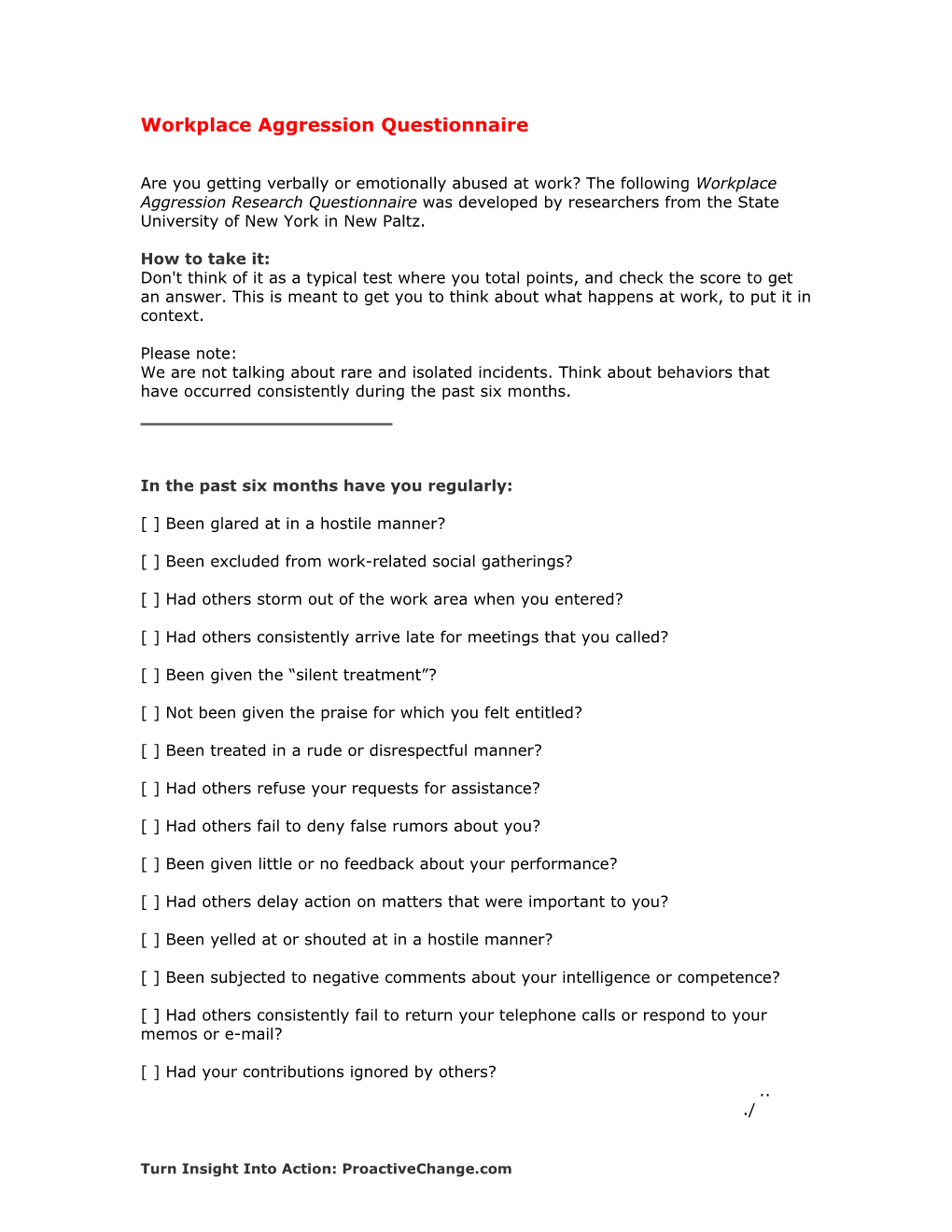 Workplace Aggression Questionnaire
