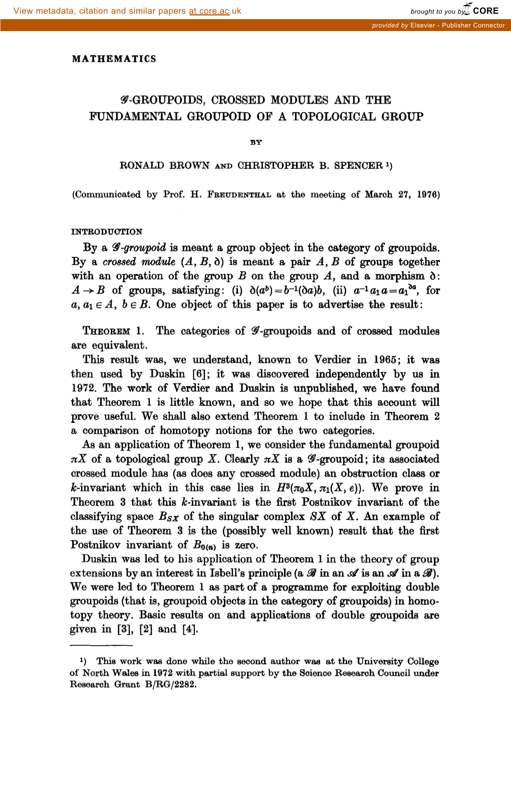 Groupoids, Crossed Modules and the Fundamental Groupoid of a Topological Group