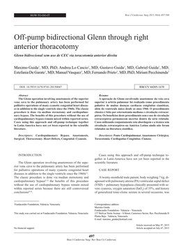Off-Pump Bidirectional Glenn Through Right Anterior Thoracotomy Glenn Bidirecional Sem Uso De CEC Via Toracotomia Anterior Direita