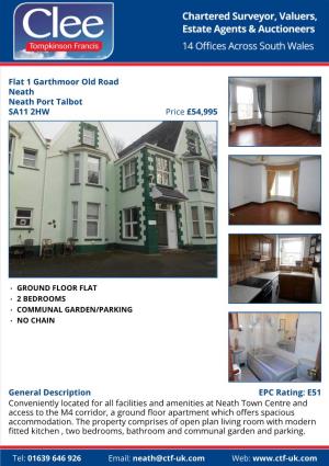 Flat 1 Garthmoor Old Road Neath Neath Port Talbot SA11 2HW Price £54,995