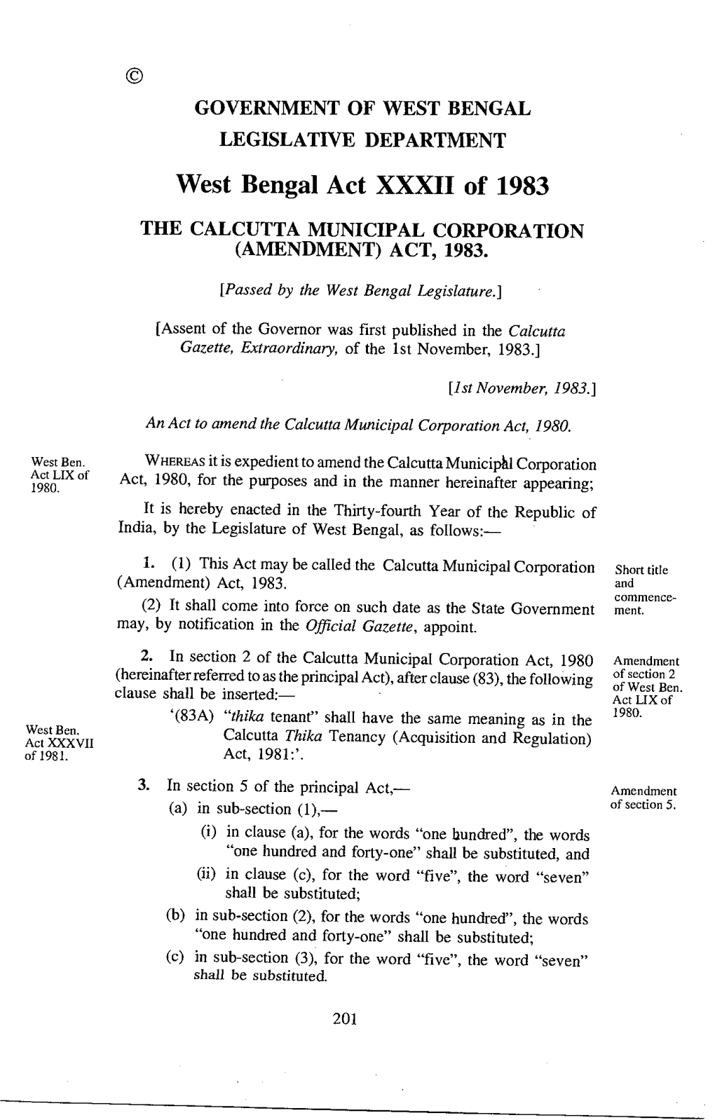 West Bengal Act XXXII of 1983