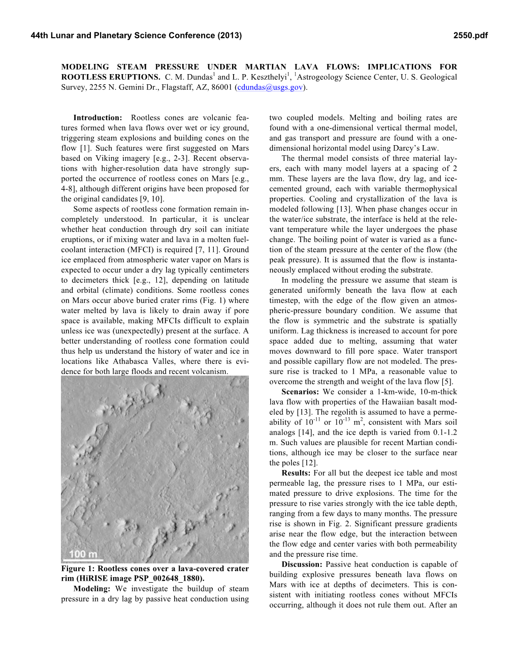 Modeling Steam Pressure Under Martian Lava Flows: Implications for Rootless Eruptions