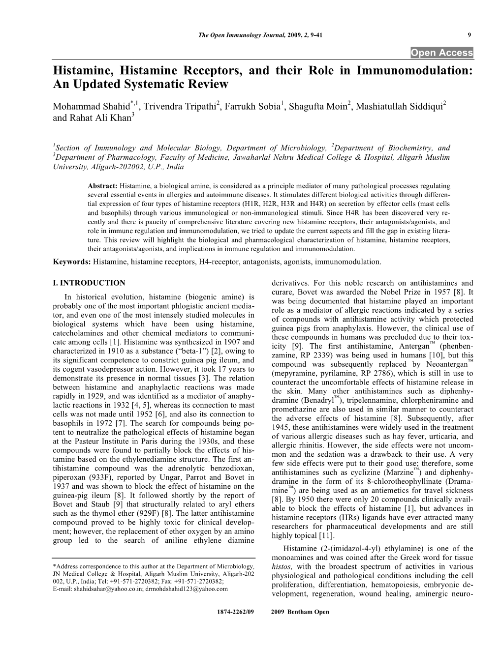 Histamine, Histamine Receptors, and Their Role in Immunomodulation: an Updated Systematic Review